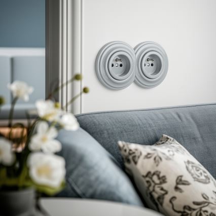 Kliklap - Dvostruka retro kućna utičnica s okvirom, 230 V, siva