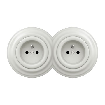 Kliklap - Dvostruka retro kućna utičnica s okvirom 230V bijela