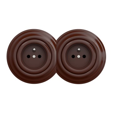 Kliklap - Dvostruka retro kućna utičnica s okvirom 230V smeđa