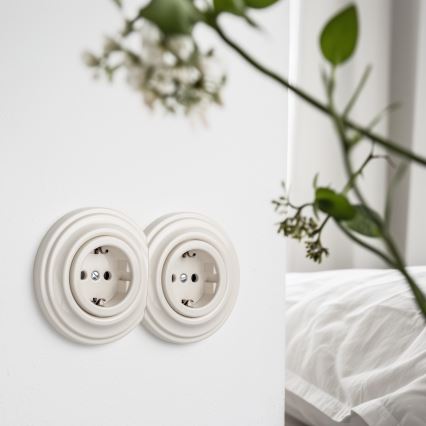 Kliklap - Dvostruka retro kućna utičnica s okvirom SCHUKO 230V/16A bež
