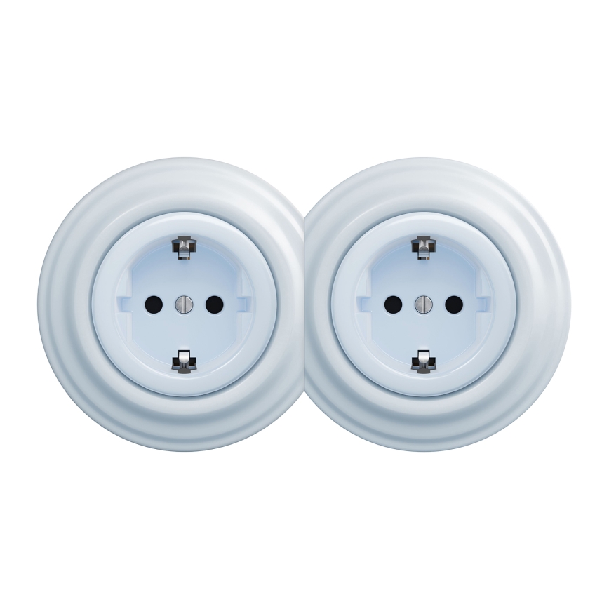 Kliklap - Dvostruka retro kućna utičnica s okvirom SCHUKO 230V plava