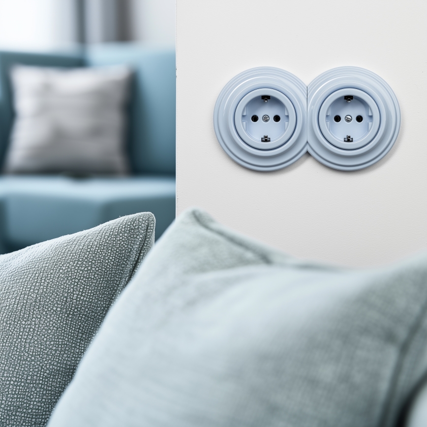 Kliklap - Dvostruka retro kućna utičnica s okvirom SCHUKO 230V plava