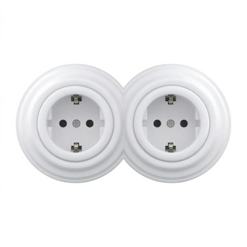 Kliklap - Dvostruka retro kućna utičnica s okvirom SCHUKO 230V snježno bijela