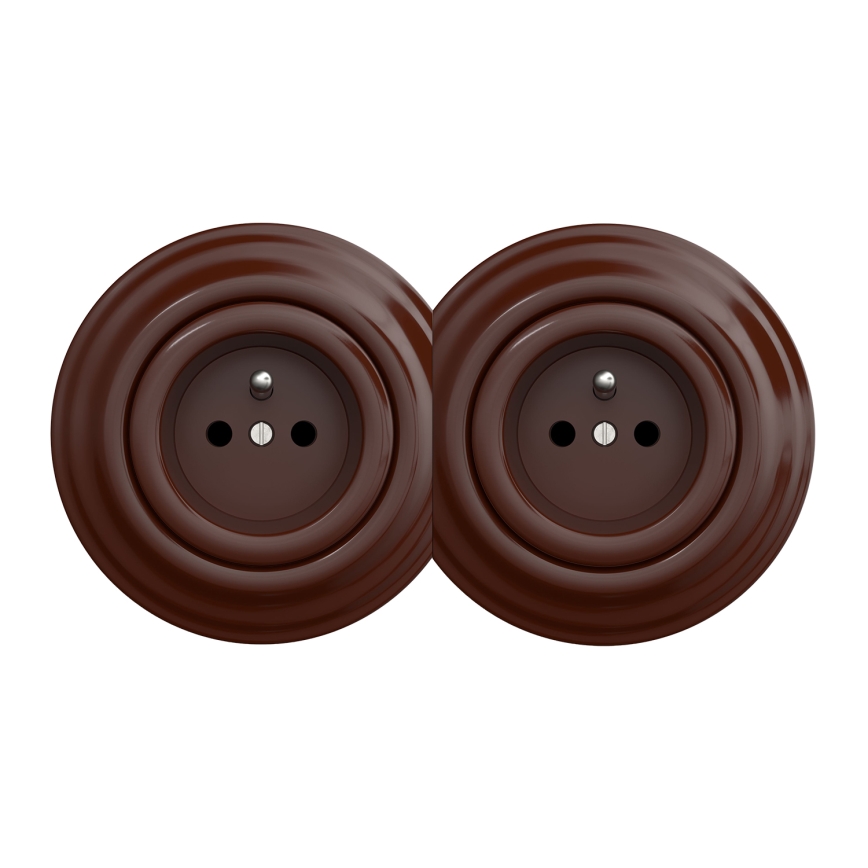 Kliklap - Dvostruka retro utičnica s okvirom 230 V smeđa