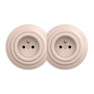 Kliklap - Dvostruka retro zidna utičnica s okvirom 230V staroružičasta