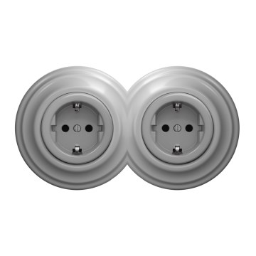 Kliklap - Dvostruka retro zidna utičnica s okvirom SCHUKO 230V siva
