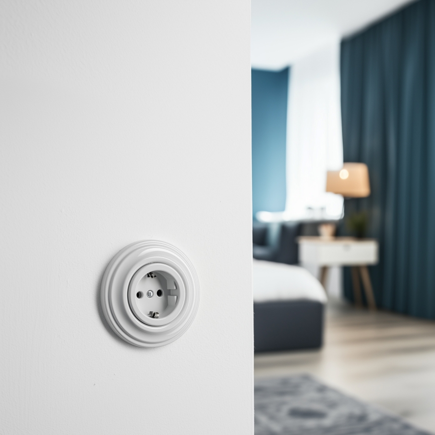 Kliklap - Retro bijela keramička kućna utičnica s okvirom SCHUKO 230V/16A