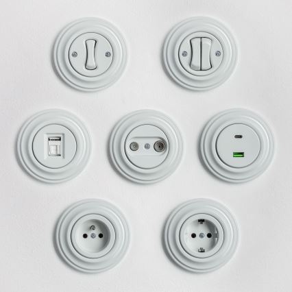 Kliklap - Retro bijela keramička kućna utičnica s okvirom SCHUKO 230V/16A