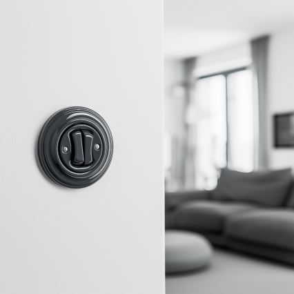 Kliklap - Retro dvostruki stubišni prekidač s okvirom br. 6+6, antracit