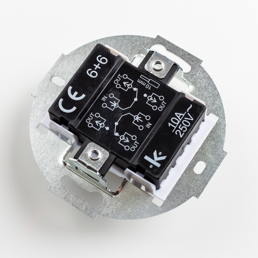 Kliklap - Retro dvostruki stubišni prekidač s okvirom br. 6+6, snježnobijeli