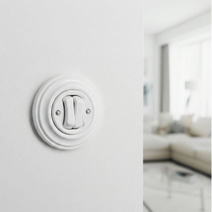 Kliklap - Retro dvostruki stubišni prekidač s okvirom br. 6+6, snježnobijeli