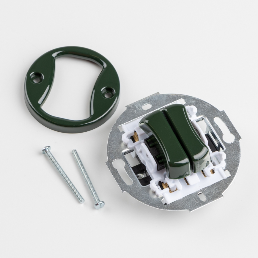 Kliklap - Retro dvostruki stubišni prekidač s okvirom br. 6+6 zeleni