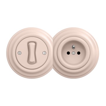 Kliklap - Retro jednopolni prekidač br. 1 i utičnica 230 V s okvirom u staroružičastoj boji