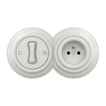 Kliklap - Retro jednopolni prekidač br. 1 i utičnica 230V s keramičnim okvirom, bijela