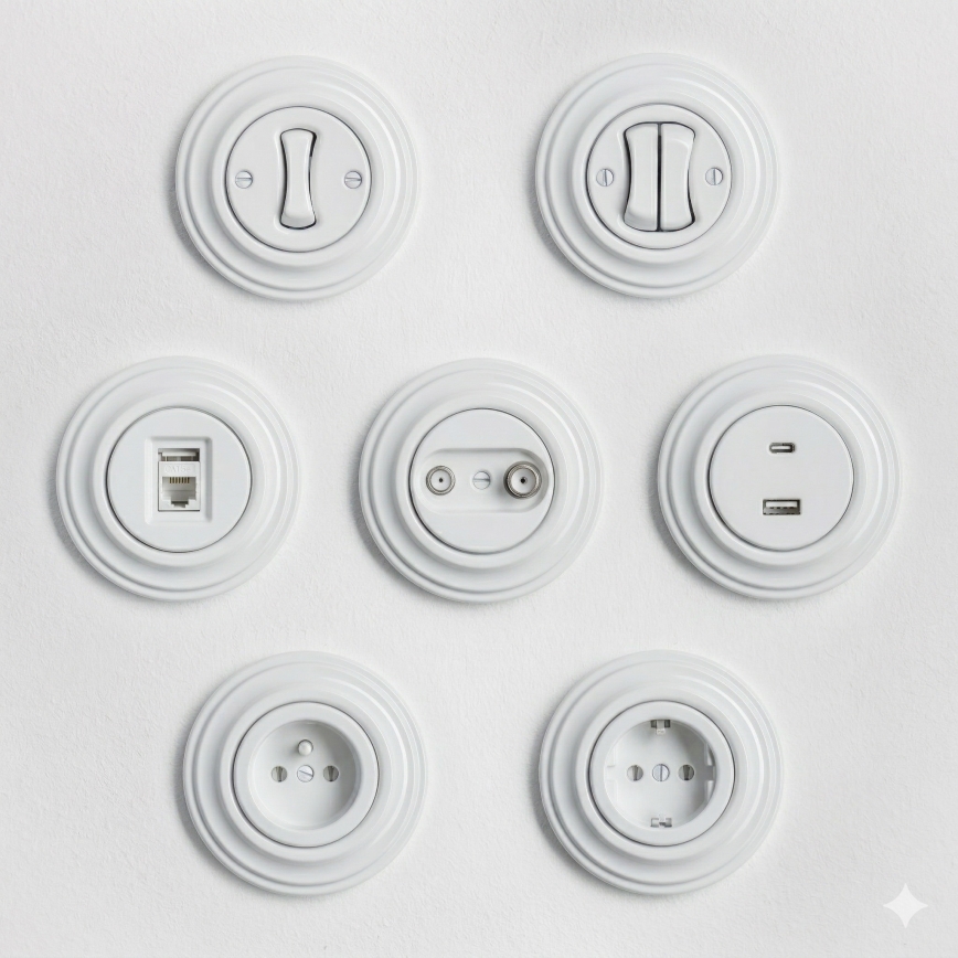 Kliklap - Retro jednopolni prekidač s okvirom br. 1 snježno bijela