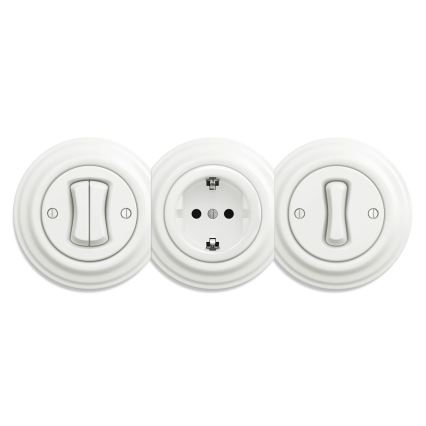 Kliklap - Retro kućna utičnica bez okvira SCHUKO 230V/16A, keramička, bijela