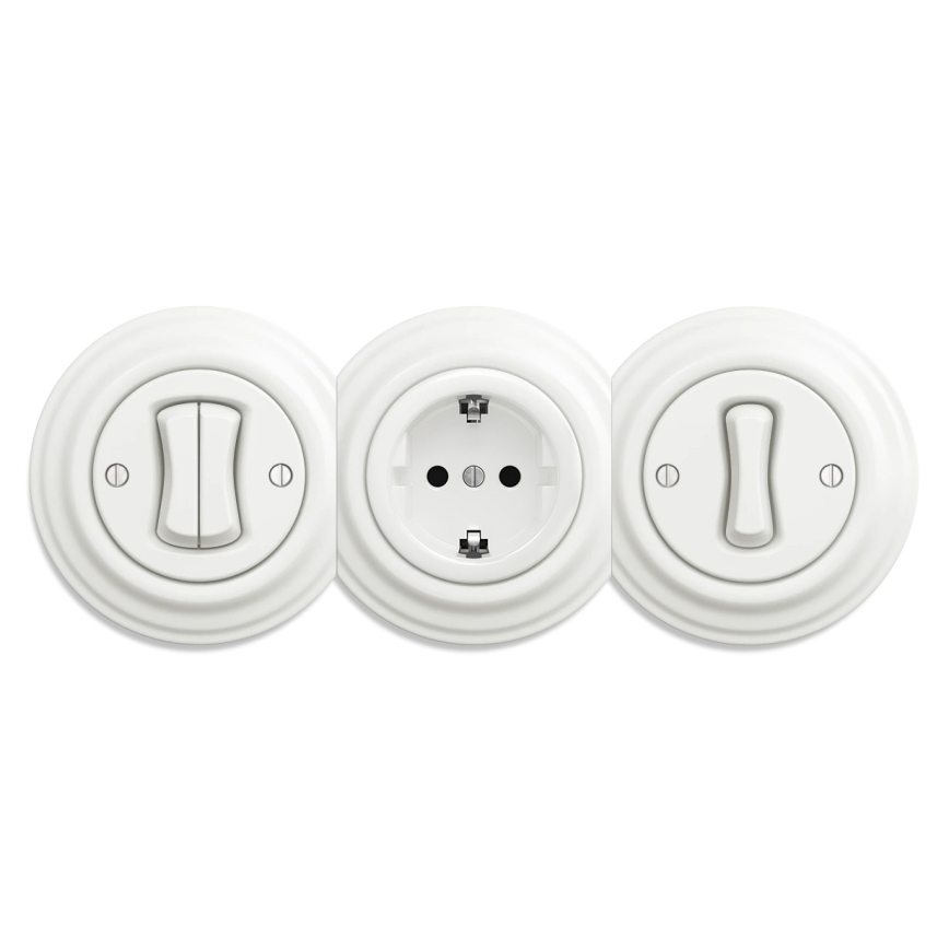 Kliklap - Retro kućna utičnica bez okvira SCHUKO 230V/16A, keramička, bijela