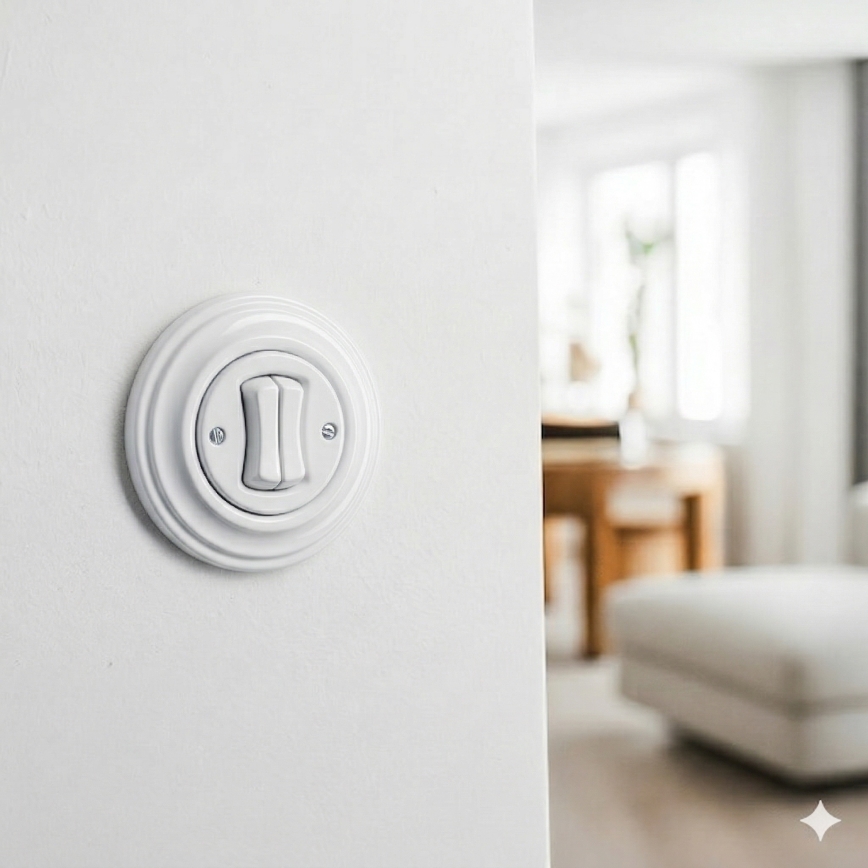 Kliklap - Retro serijski prekidač s okvirom br. 5, keramički bijeli