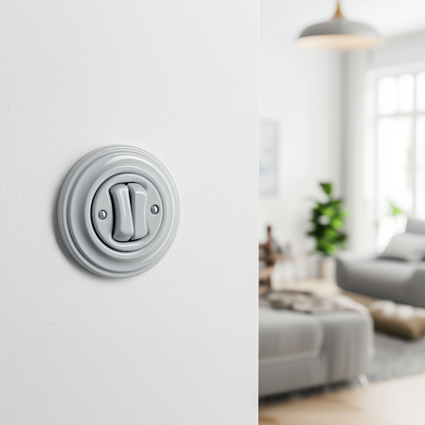 Kliklap - Retro serijski prekidač s okvirom br. 5 siva