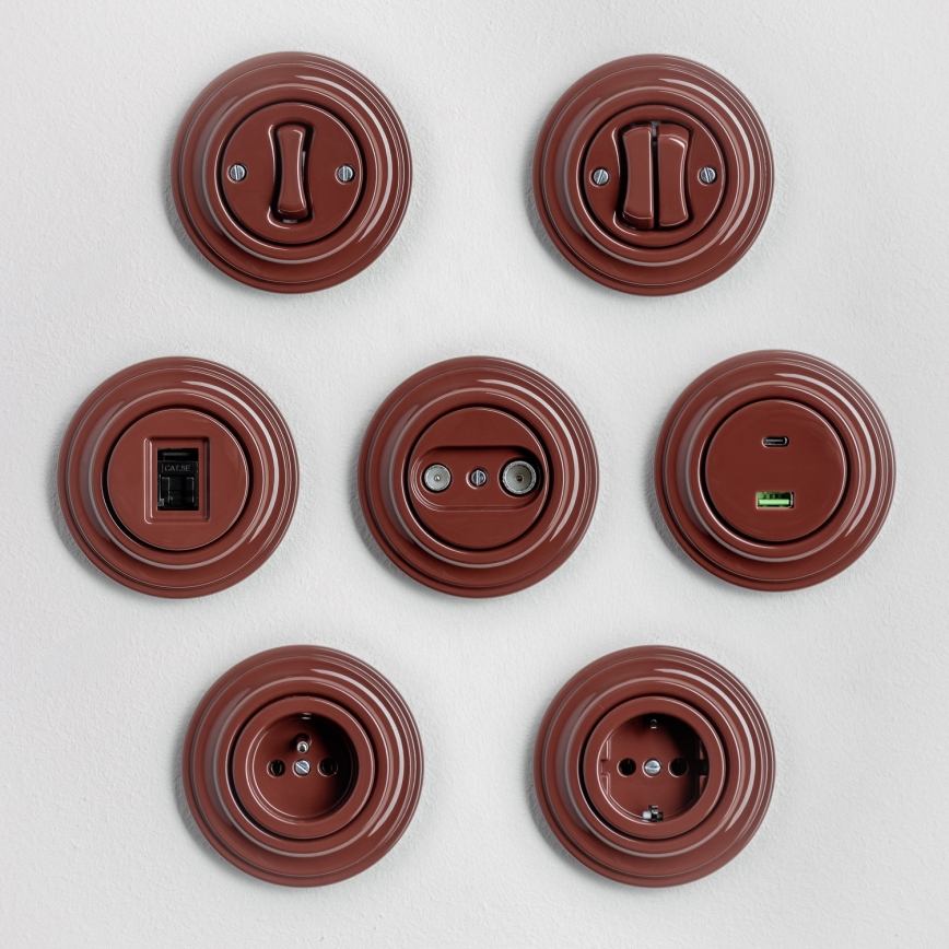 Kliklap - Retro stepenišni prekidač bez okvira br. 6 bez okvira smeđa