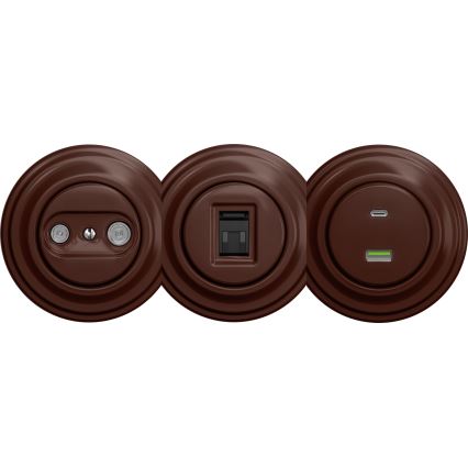 Kliklap - Retro USB utičnica A+C bez okvira smeđa