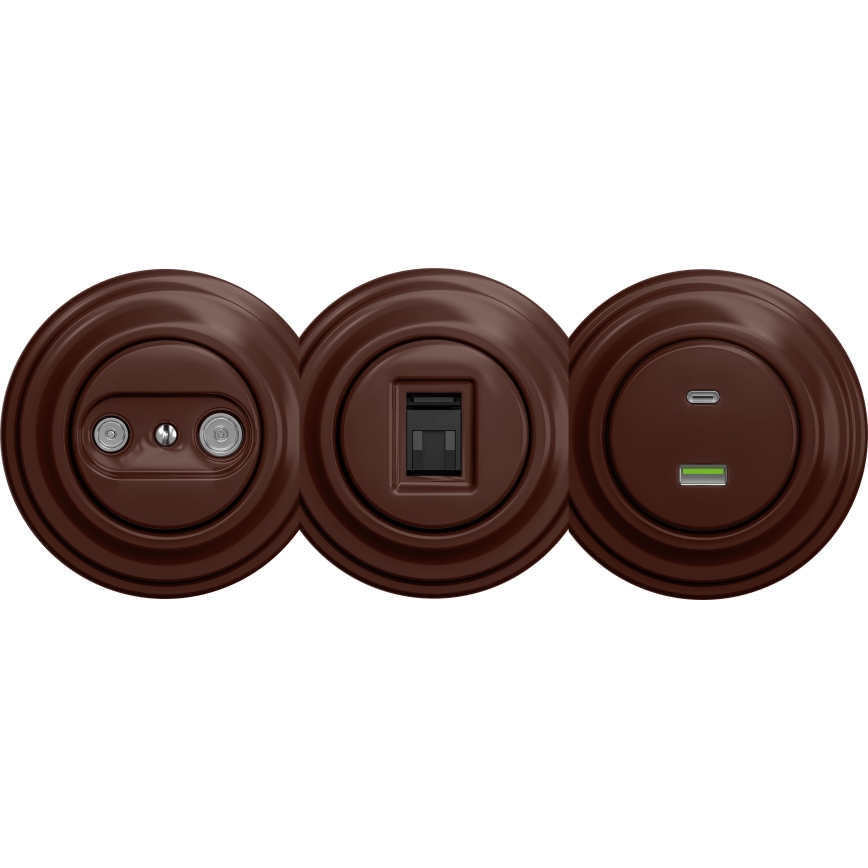 Kliklap - Retro USB utičnica A+C bez okvira smeđa
