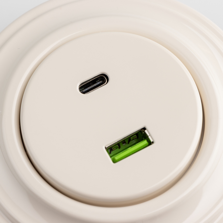 Kliklap - Retro USB utičnica A+C s okvirom, bež