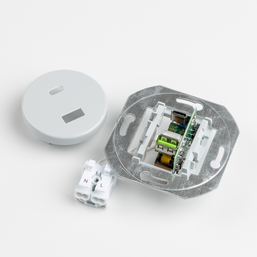 Kliklap - Retro USB utičnica A+C s okvirom, siva