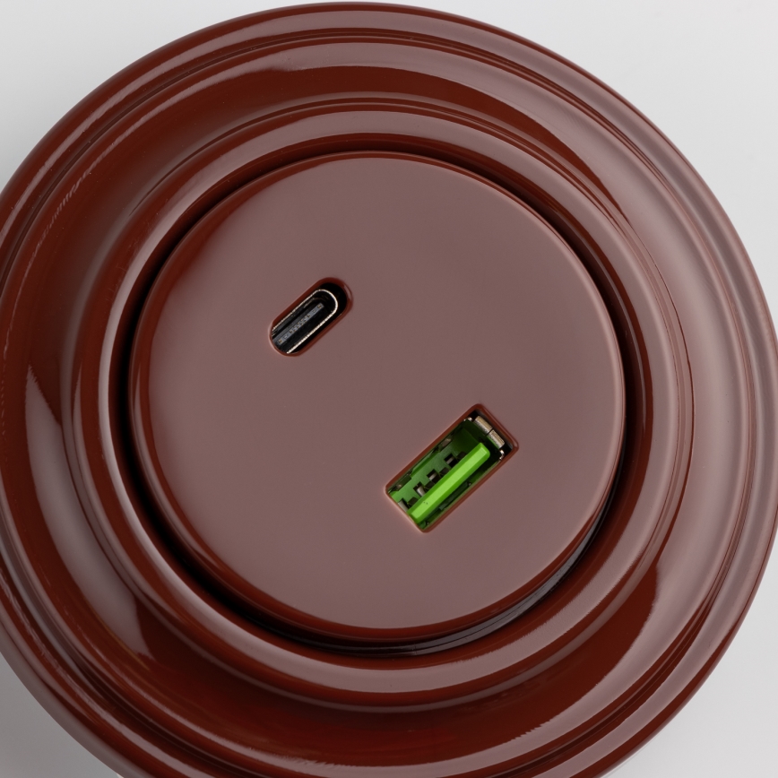 Kliklap - Retro USB utičnica A+C s okvirom, smeđa