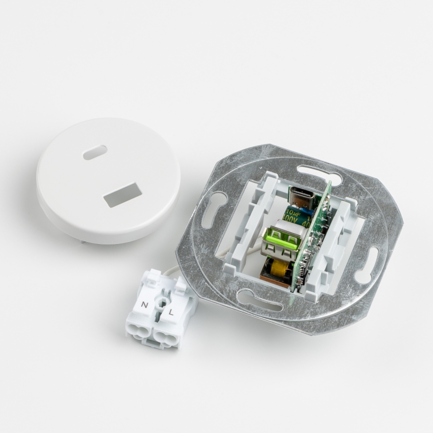 Kliklap - Retro USB utičnica A+C s okvirom snježno bijela