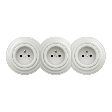 Kliklap - trostruka retro kućna utičnica s okvirom 230V, keramička, bijela