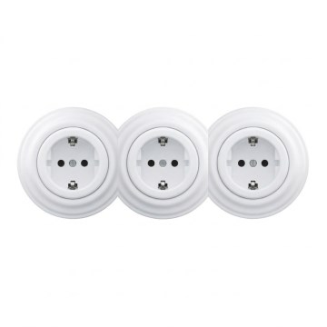 Kliklap - Trostruka retro kućna utičnica s okvirom SCHUKO 230 V snježno bijela