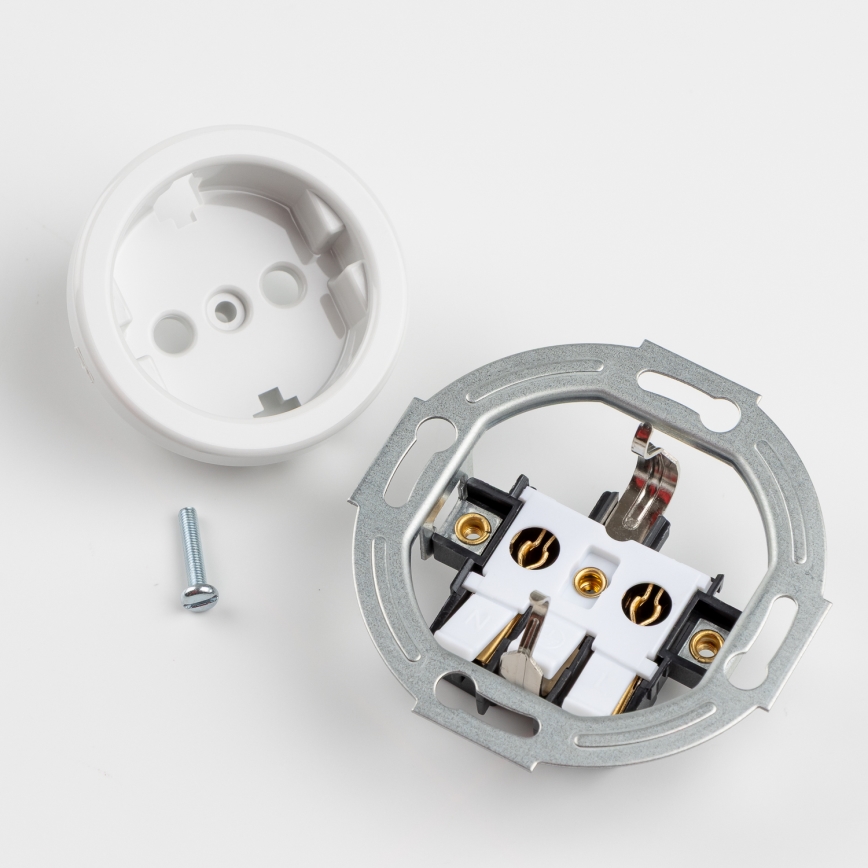 Kliklap - Trostruka retro kućna utičnica s okvirom SCHUKO 230V, keramička, bijela