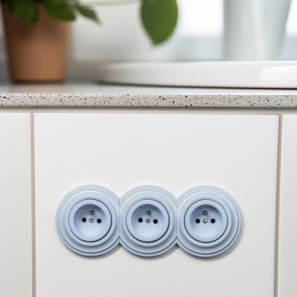 Kliklap - Trostruka retro zidna utičnica s okvirom 230 V, plava