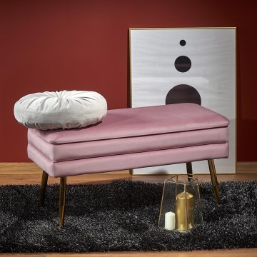 Klupa s prostorom za pohranu VELVA 37x78 cm ružičasta/zlatna