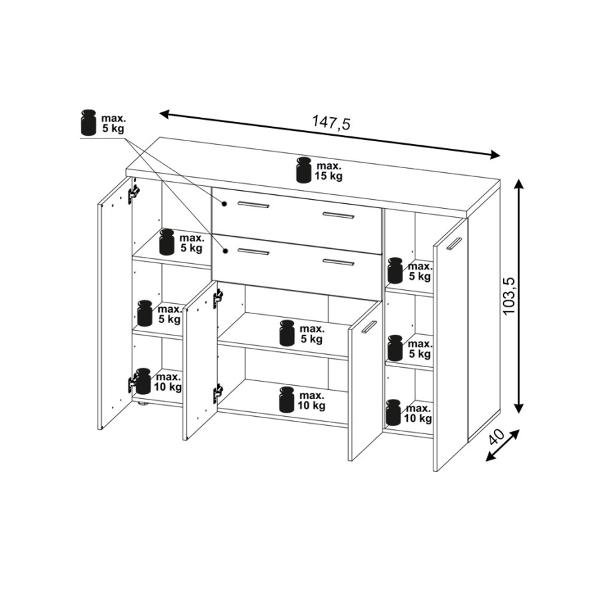 Komoda BRUNO hrast sonoma/bijela