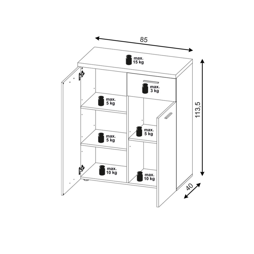 Komoda BRUNO hrast sonoma/bijela