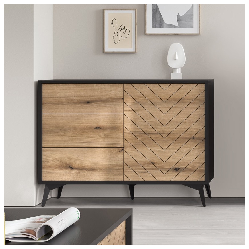 Komoda DIAMOND 77x104 cm crna/hrast evoke