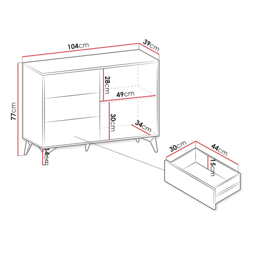 Komoda DIAMOND 77x104 cm crna/hrast evoke