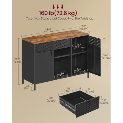 Komoda FIRA 110x40 cm crna/smeđa
