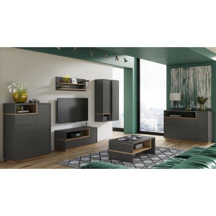 Komoda FRED s ladicom, antracit/hrast Artisan