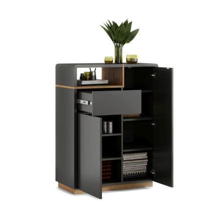 Komoda FRED s ladicom, antracit/hrast Artisan