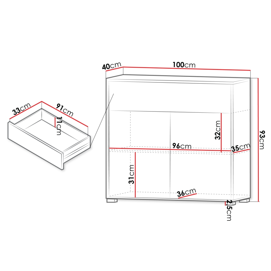 Komoda GESITA 93 x 100 cm hrast Cremona