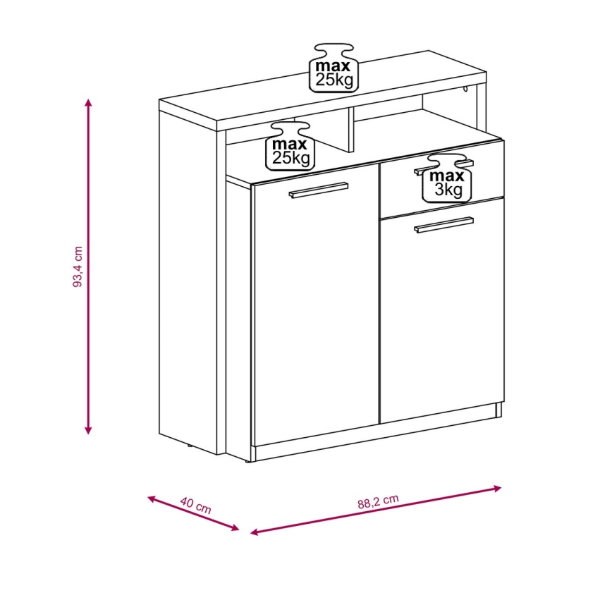 Komoda LEBY hrast sonoma/bijela