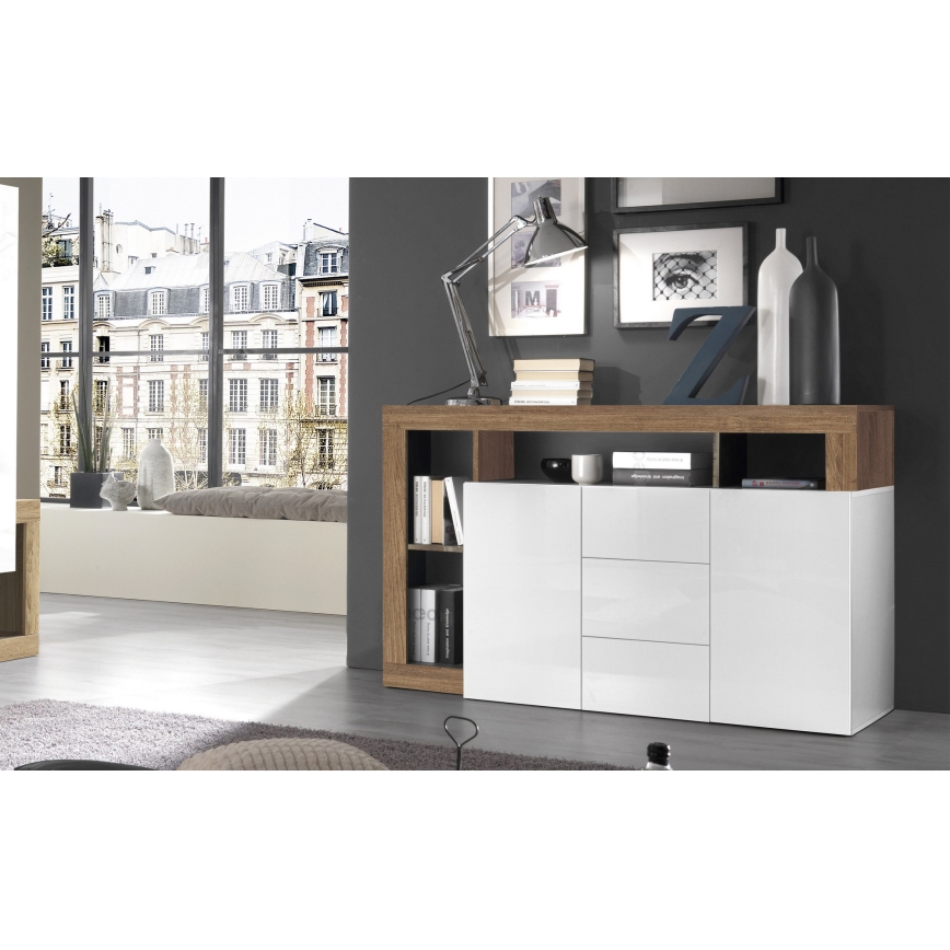 Komoda LENOR 146x93x42 cm bijela/hrast