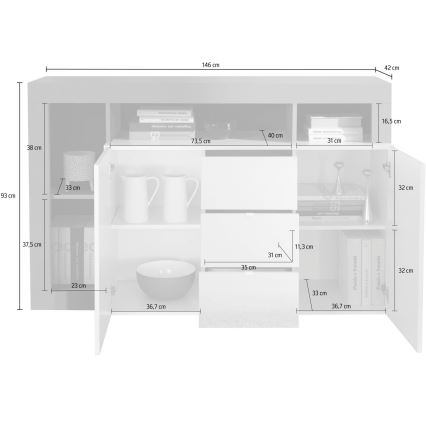 Komoda LENOR 146x93x42 cm bijela/hrast