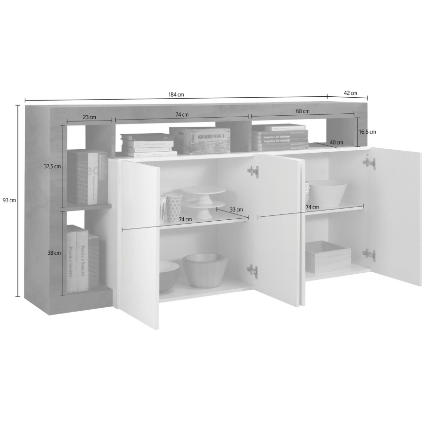 Komoda LENOR 184x93x42 cm bijela/svijetli hrast