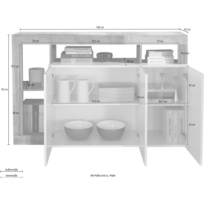 Komoda LENOR bijela/antracit