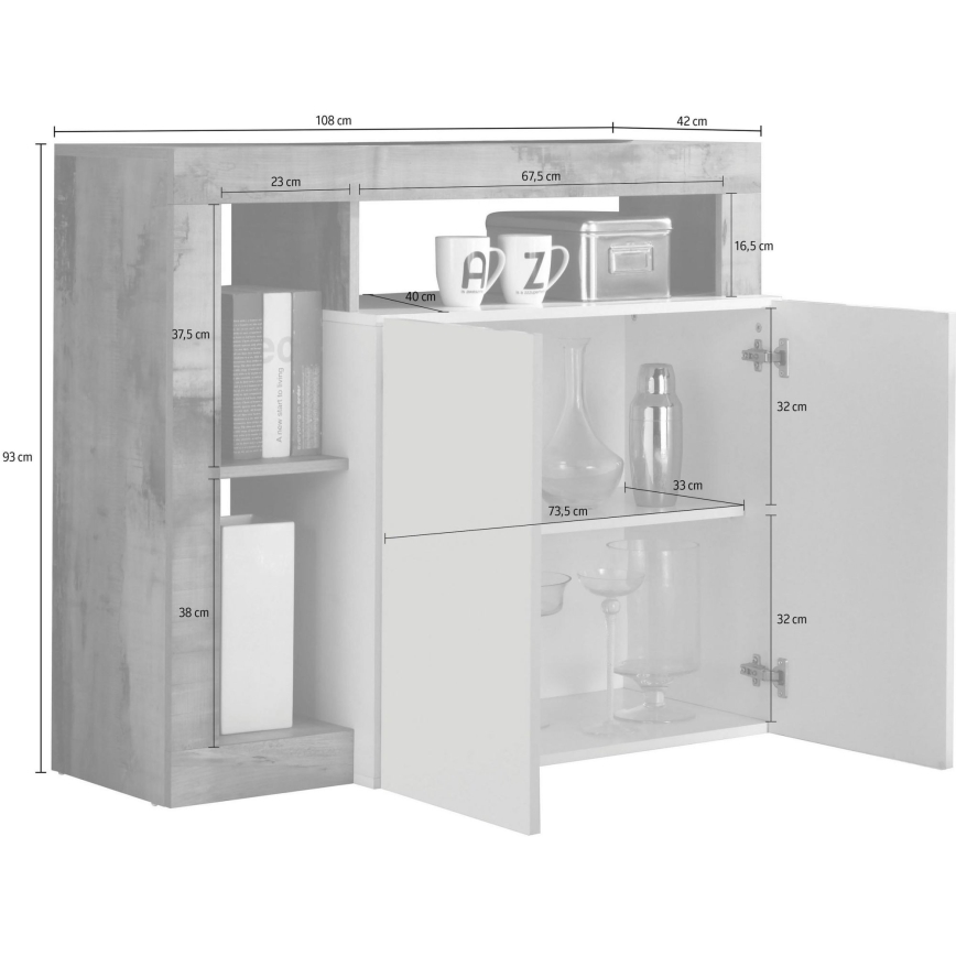 Komoda LENOR bijela/hrast