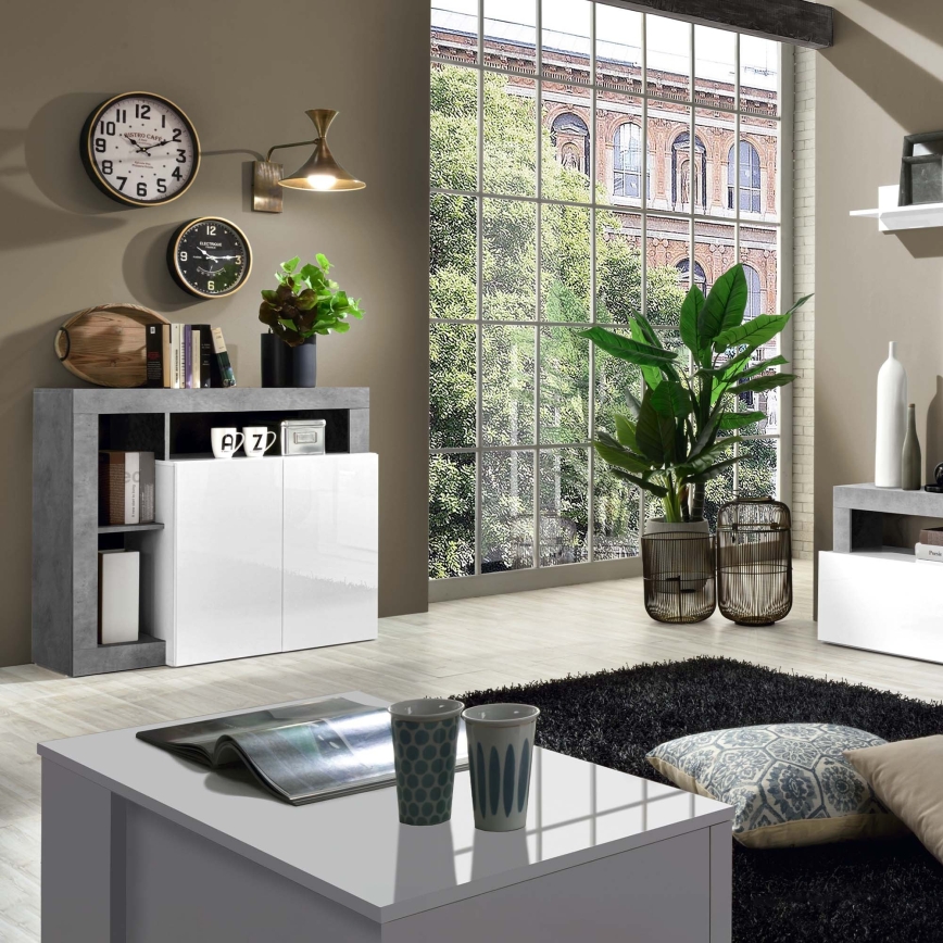 Komoda LENOR bijela/siva beton